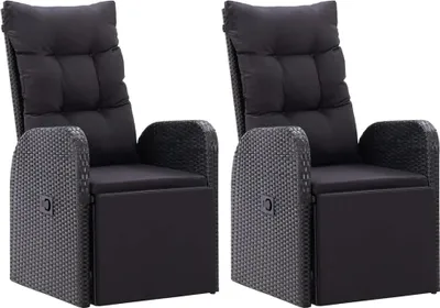 Produktbild von vidaXL Gartensessel mit Kissen 2 Stk. Verstellbar Schwarz Poly Rattan