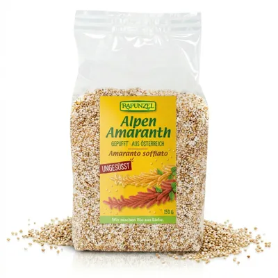 Produktbild von Rapunzel Alpen-Amaranth gepufft 150 g, Amaranth-Mehl, 150 g, Österreich, 371 kcal, 1565 kJ, 4,9 g