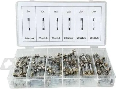 Zdjęcie produktu dla Kraft&Dele KD1302 zestaw bezpieczników szklanych 120szt 5-30A