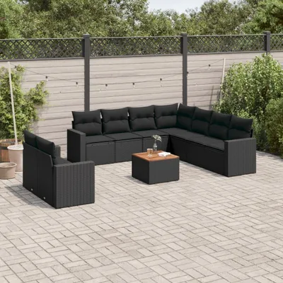 Produktbild von CLORIS 10-tlg. Garten-Sofagarnitur - mit Kissen - Schwarz Poly Rattan - Gartenmöbelgarnituren LL0000256718
