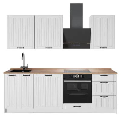 Produktbild von Küchenzeile Vicco Fame-Line Weiß Landhaus/Weiß 230 cm, AP Eiche, Model 64034