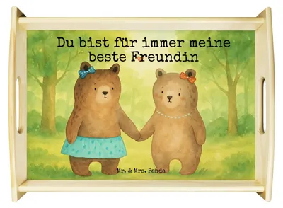 Produktbild von Mr. & Mrs. Panda Serviertablett Bär Freundin Design - Weiß - Geschenk, betttablett, Teddy, tablett holz, Deko, Dekotablett, Servier
