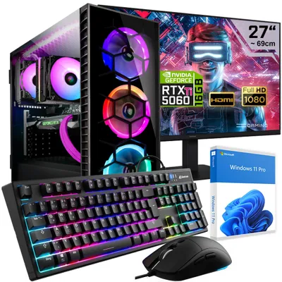 Produktbild von KRAFTPC Gaming PC Komplett Set Intel Core i9 12900KF - GeForce RTX5060 Ti 16GB - 1TB M.2 SSD - 64GB DDR4 - Windows 11 - WLAN - 27" TFT - Tastatur/Maus