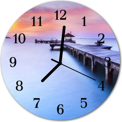 Produktbild von Glasuhr Wanduhr Küchenuhr Echt-Glas 30fi cm Holzbrücke blau