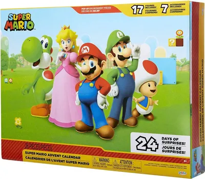 The image shows the front of a Super Mario Advent Calendar box, featuring characters from the Super Mario franchise.