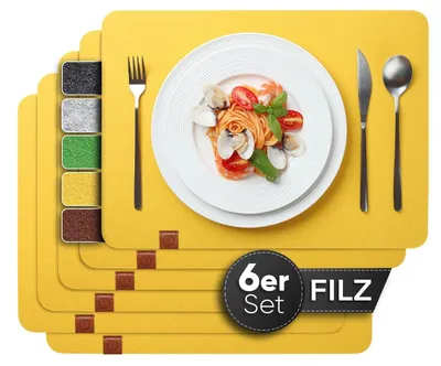 Image de Lot de 6 élégants sets de table en feutre jaune, lavables et durables