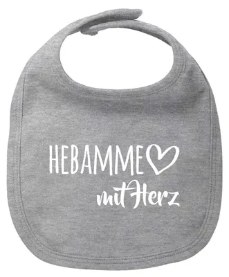 Produktbild von Huuraa Baby Lätzchen Hebamme mit Herz Heather Grey Klettverschluss  Baumwolle Latz Geschenkidee