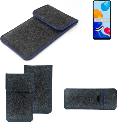 Produktbild von K-S-Trade Handy-Hülle Schutz-Hülle kompatibel mit Xiaomi Redmi Note 11 Global Filztasche Pouch Tasche Case Sleeve Filzhülle dunkelgrau, blauer Rand