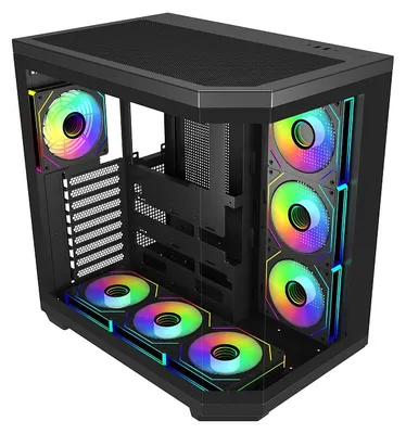 Produktbild von FSP U580-BA Gehäuse Full Tower mITX, mATX, ATX (BTF) Schwarz ARGB, Full Tower, PC, Schwarz, ATX, Micro-ITX, Mini-ITX, BTF, SPCC, Glas, Gaming