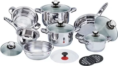 Produktbild von Topfset 16-tlg. Gourmet Royal mit Metalldeckeln - Kochtöpfe sind Induktionsgeeignet - Kochtopf Set mit Zubehör
