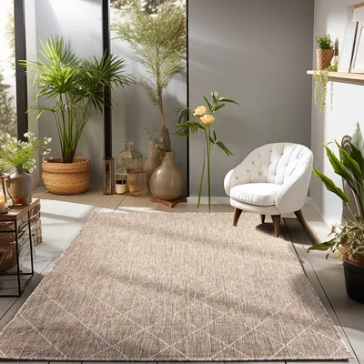 Zdjęcie produktu dla Dywan wewnętrzny i zewnętrzny vintage, wodoodporny, płasko tkany, na taras, balkon i do ogrodu zimowego, Rozmiar: 120 x 170 cm, Kolor: Beżowy-2