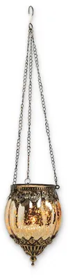 Produktbild von Vintage Kerzenglas zum Hängen Windlicht Laterne, gold in 16 cm