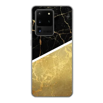 Produktbild von MuchoWow® Handyhülle Schutzhülle Hülle für Samsung Galaxy S20 Ultra Marmor - Schwarz - Gold Silikon Softcase Handy Hülle - Karteninhaber