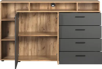 Produktbild von trendteam Wohnen Esteban TV-Kommode, Anthrazit Melamin/ Evoke Oak Melamin, B/H/T: 168/101/38 cm