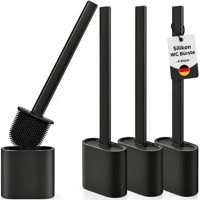 Produktbild von 4x WC Bürste Garnitur Silikon Toilettenbürste Schwarz Wandhalterung ohne Bohren