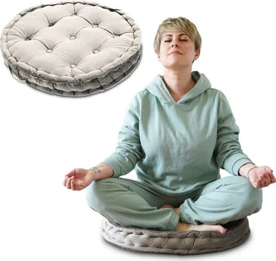Produktbild von Podlahový polštář jóga polštář sedák kulatý 58 cm - meditační polštář XL zahradní venkovní polštář jóga a meditace velký podlahový polštář na balkon a do dětského pokoje světle šedý