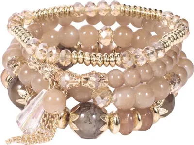 Produktbild von 4 Teile/satz Boho Faux Achat Perle Quaste Kette Charm Perlen Armband Frauen Schmuck-Leichter Kaffee