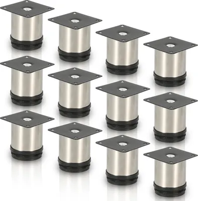Immagine prodotto di TolleTour set di 12 gambe per mobili set di gambe per tavoli gambe per divani gambe per letti gambe per divani gambe per armadi gambe per mobili gambe in acciaio inox 60mm