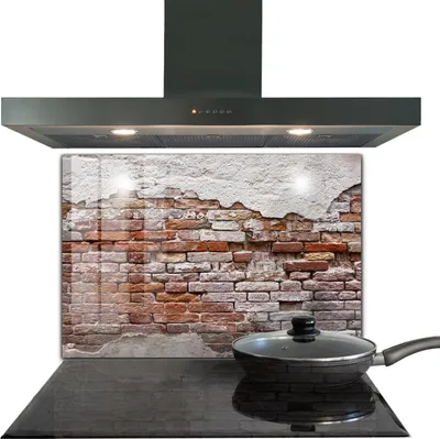 Produktbild von Spritzschutz aus Glas Küchenrückwand - Wandschutz für Herd und Spüle - 80x60 cm - Steinmauer Ziegel