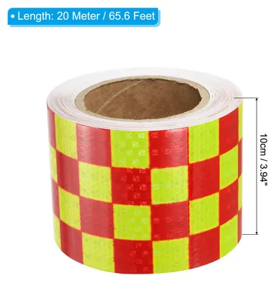 Produktbild von Reflektierende Aufkleber, 1 Rolle 20 m x 100 mm Wasserdichtes Selbstklebendes Hochsichtbares Vorsichts- und Warnband Reflektor, Quadratisch Fluoreszierend Gelb Rot