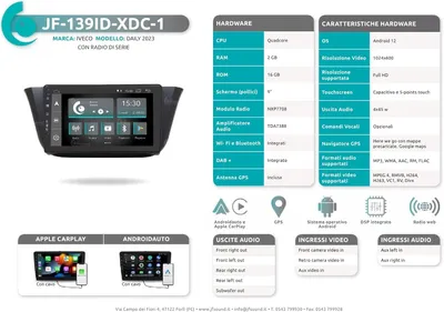 Zdjęcie produktu dla Radio samochodowe 1-DIN – 9-calowy ekran dotykowy – procesor Android 4-rdzeniowy – Apple CarPlay i Android Auto