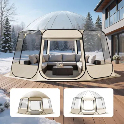 Obrázok produktu pre Pop-up bublinový stan – kopulový iglu stan – 458 x 432 x 230 cm – s oknami – panoramatický výhľad – pre 12–15 osôb – na kempovanie, terasu a záhradu – priehľadný