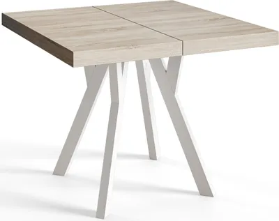Obrázok produktu pre Štvorcový jedálenský stôl RICO, rozkladací stôl, rozmery: 90-190X90X77 cm, farba obývačkového stola: SONOMA, s drevenými nohami v bielej farbe