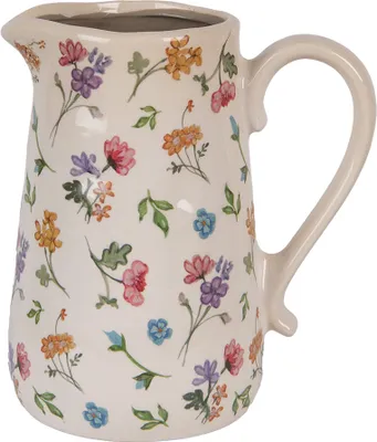 Zdjęcie produktu dla Clayre & Eef Dzbanek dekoracyjny 21x15x23 cm Beżowe ceramiczne kwiaty