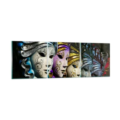 Produktbild von Bilder auf glas - Abstrakt Maske Feder Festival - 120x40cm - Glasbilder - Wandbilder - Kunstdruck - zum Aufhängen bereit - Wanddekoration aus Glas - Glas Bilder - Wandbild auf Glas - GCA120x40-2105