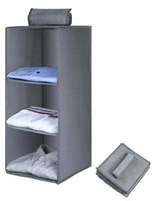 Produktbild von AiQInu Hängeregal Kleiderschrank,Hängeaufbewahrung Schrank Organizer mit 3 Fächern,Faltbar Platzsparend Stabiler Hängeorganizer mit Bambus-Stock Verstärkt Aufbewahrungssystem für Kleiderschränke