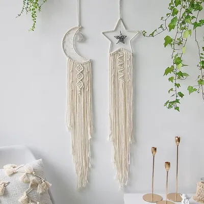 2er Set Macramé Wandbehang, Mond-Traumfänger, Boho-Deko