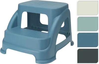 Productafbeelding van Opstapkruk met 2 treden kunststof - Anti-slip - Stapelbaar - Blauw