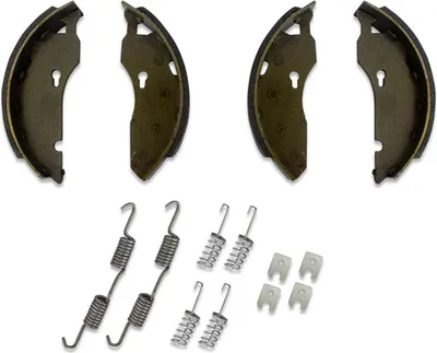 A set of trailer brake shoes and springs on a white background.