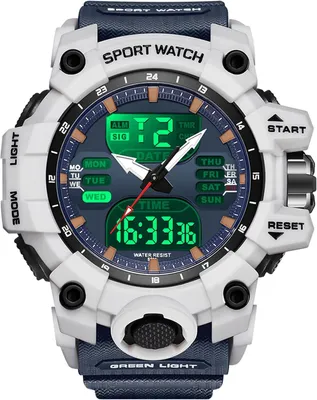 Produktbild von Herren Digital Sportuhr Analog Dual Display Militär Design LED Alarm Stoppuhr Timer 5ATM Wasserdicht Silikonarmband Outdoor Uhr