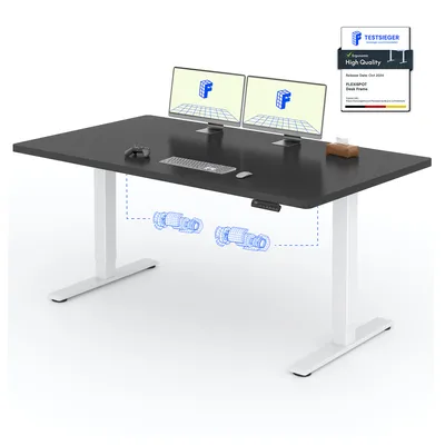 Produktbild von FLEXISPOT Elektrisch höhenverstellbarer Schreibtisch 160x80cm 100KG Tragkraft, Doppelmotor, 4 Memory Funktion, 25mm Einteilige Tischplatte (Schwarz)