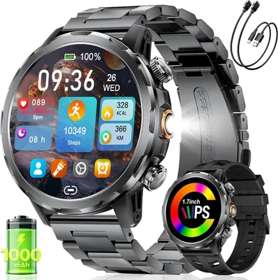 Produktbild von FITFLEX Herren Smartwatch mit 1,7" HD Touchscreen, 1000 mAh Akku, 100+ Sportmodi, Herzfrequenz & SpO2, IP68