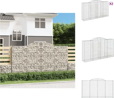Productafbeelding van vidaXL Gabionen met boogvorm, 2 stuks, 300x50x160/180cm, verzinkt staal - Bloempotten en plantbakken