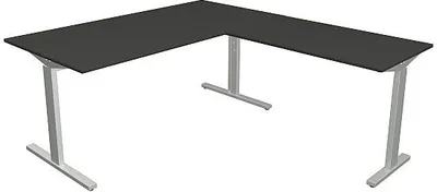 Zdjęcie produktu dla Biurko Kerkmann Form 2 160 x 80 x 70–82 cm z dodatkowym blatem 100 x 60 cm, nóżki w kształcie litery T w kolorze srebrno-antracytowym