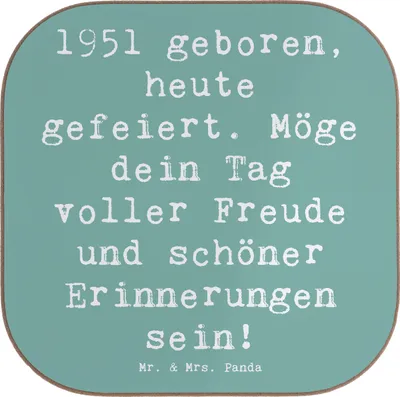 Produktbild von Mr. & Mrs. Panda Tassenuntersetzer Spruch 1951 Geburtstag - Meeresbrise - Geschenk, Alter, Untersetzer für Gläser, Tischuntersetzer, Glas, gläseruntersetzer, Coaster