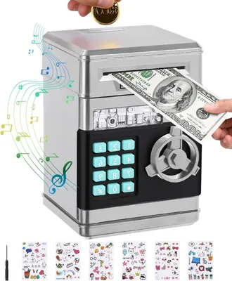 Productafbeelding van Elektronische Spaarpot - Geld Bank Kinderen - Sparen Leren - Automatische Geldrol - 20 cm - Zilverkleurig