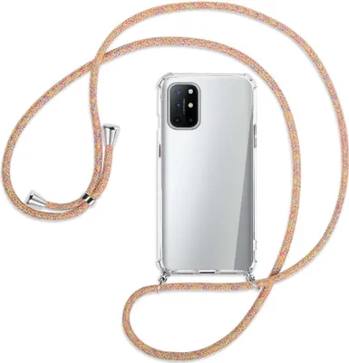 Produktbild von Handykette Backcover-Schutzhülle mit Band (Metall silberfarben) für OnePlus 8T - Rainbow
