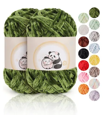 Zdjęcie produktu dla Wełna chenille, 2 motki po 100 g, kolor oliwkowy, grubość 6 mm, długość 80 metrów