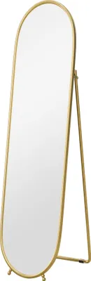 Immagine prodotto di Specchio a figura intera Fortuna Lai, specchio da parete 160 x 40 cm con supporto, cornice in metallo, specchio ovale da appoggio per soggiorno, camera da letto, oro |
