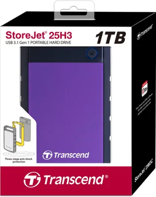 Produktbild von Transcend StoreJet TS1TSJ25H3P, 1 TB, 2.5", 3.2 Gen 1 (3.1 Gen 1), 5400 RPM, Schwarz, Violett