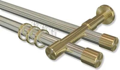 Produktbild von Interdeco Rundrohr-Innenlaufstange, Gardinenstange (Kombination) Edelstahl-Optik / Messing-Optik Modell Prestige Santo, 20 mm Ø 2-läufig, 280 cm (geteilt)