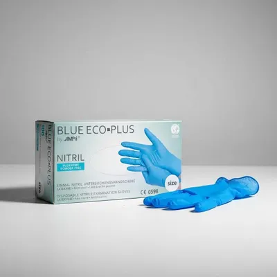 Produktbild von 10 x 100 Nitrilhandschuhe Blau Größe M puderfrei Eco-Plus Einweghandsch