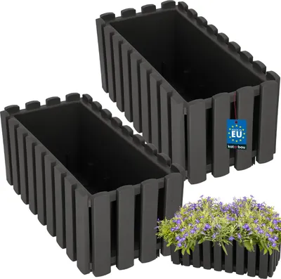 Image de KOTARBAU® Lot de 2 Jardinières Extérieure Plastique 38x18x16 cm Gris Pot de Fleur Rectangulaire Bac à Fleurs Jardinière Balcon Pot de Fleur Extérieur