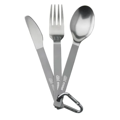Produktbild von ESBIT Titan Besteck-Set, 3 teilig, mit Karabiner und Tasche