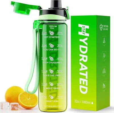 Produktbild von Famanu Trinkflasche 1L - BPA-frei, mit Zeitmarkierung und auslaufsicher