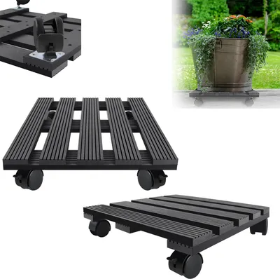 Produktbild von XMTECH 2 Stück WPC-Pflanzenroller 100 kg Tragkraft, Pflanzenroller & Blumenroller 30x30cm für Außenbereich + Innenbereich, Rollbrett Pflanzen, Untersetzer mit Rollen, Quadratisch, Anthrazit